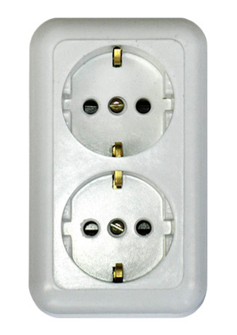 Электророзетка открытой установки двухместная с заземляющими контактами