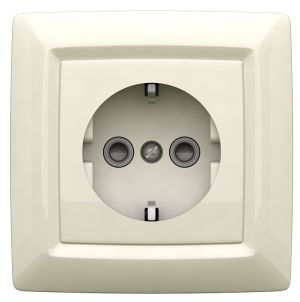 Розетка одноместная скрытой установки,с заземлением и защитными шторками,  серия REONE, цвет белый