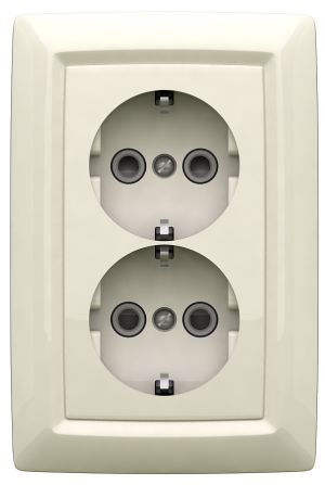 Розетка двухместная скрытой установки,с заземлением и защитными шторками, серия REONE, цвет белый