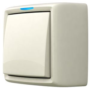 Выключатель открытой установки одноклавишный, с подсветкой,  серия REONE, цвет белый