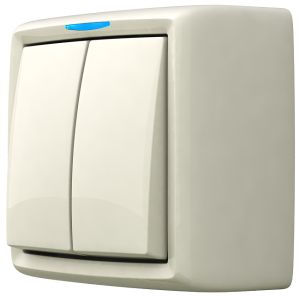 Выключатель открытой установки двухклавишный, с подсветкой,  серия REONE, цвет белый