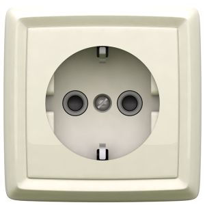 Розетка одноместная открытой установки,с заземлением и защитными шторками, серия REONE, цвет белый