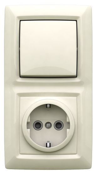 Блок ЭУУ, выключатель одноклавишный + розетка с заземлением и защитными шторками, скрытой установки,  серия REONE, цвет белый