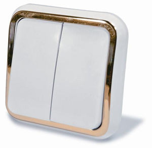 Выключатель скрытой установки двухклавишный, серия Москвичка,цвет белый с рамкой под золото