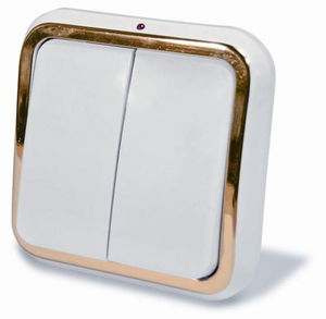 Выключатель скрытой установки двухклавишный, с подсветкой, серия Москвичка,цвет белый с рамкой под золото