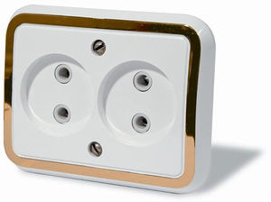 Розетка скрытой установки двухместная, серия Москвичка, цвет белый с рамкой под золото