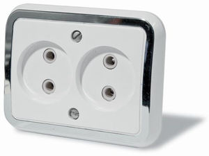 Розетка скрытой установки двухместная, серия Москвичка, цвет белый с рамкой под серебро