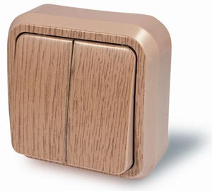 Выключатель двухклавишный открытой установки, серия Россиянка, цвет под светлое дерево