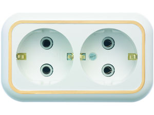 Розетка открытой установки с замземляющим контактом двухместная РА16-826 "З"