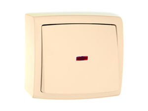 Выключатель открытой установки одноклавишный с подсветкой А16-182 "слоновая кость"