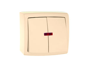 Выключатель открытой установки двухклавишный с подсветкой  А56-183 "слоновая кость"