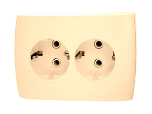 Розетка скрытой установки с заземляющим контактом двухместная РС16-762 "слоновая кость"