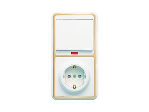 Блок комбинированный скрытой установки (1клавишный выключатель с подсветкой+розетка с заземляющим контактом, защитной шторкой) БКВР-211 "З"