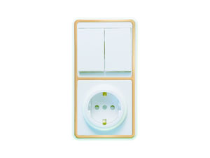 Блок комбинированный скрытой установки (2клавишный выключатель+розетка с заземляющим контактом, защитной шторкой) БКВР-035 "З"