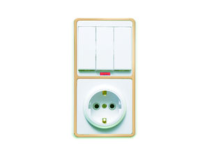 Блок комбинированный скрытой установки (3клавишный выключатель с подсветкой+розетка с заземляющим контактом) БКВР-054 "З"